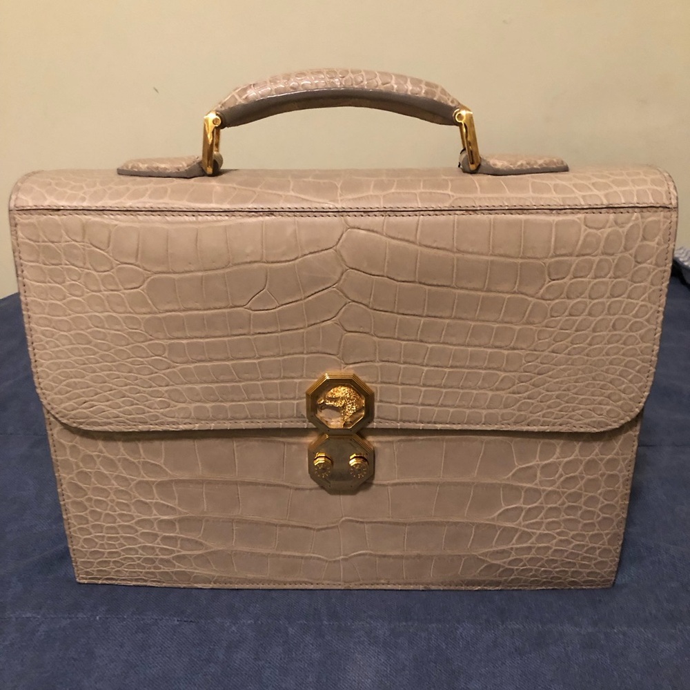 Stefano Ricci Beige Matted Crocodile Leather Briefcase (Retail Price $32,700)